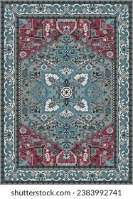 Indian Carpet Rug with Border.
