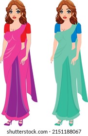 Indian Cartoon Character. Illustration Of Lady Saree Modal Sheet. The Character Easily Use Animator 4 And Adobe Adobe Animate.