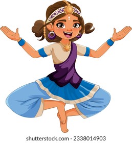 Indian cartoon characters in traditional cultural outfit illustration