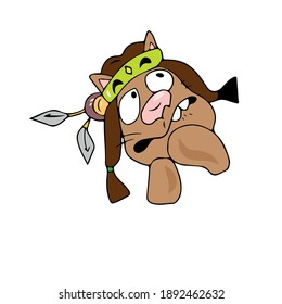 Indian cat muzzle is scared .Vector children's design on a white isolated background, for postcard banners.Sticker