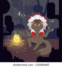 Indian cat sits by the fire