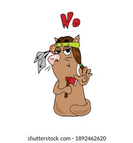 Indische Katze und Text auf .Vektor-Kinderdesign auf weißem, isoliertem Hintergrund, für Postkartenbanner.Sticker