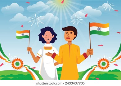 Indian Celebrations Day Illustration Vektor Banner, Feiern Event Day Clip Art Set. In: India National Flag Freedom Independence Patriotism Template.