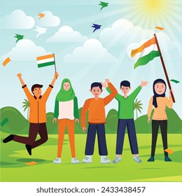 Indian Celebrations Day Illustration Vektor Banner, Feiern Event Day Clip Art Set. In: India National Flag Freedom Independence Patriotism Template.