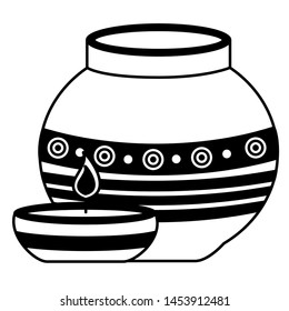 indian ceramic pot with candle flame vector illustration design