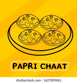 Indian Chaat Papri Chaat Line Drawing Vector