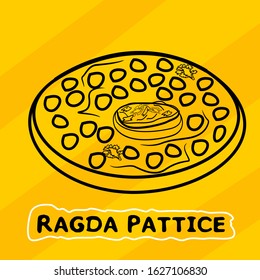 Indian Chaat Ragda pattice line drawing Vector