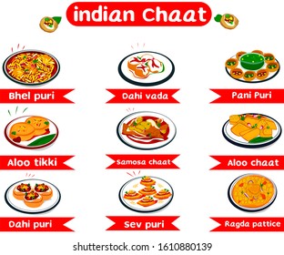 Indian chaat and indian street Food Vector