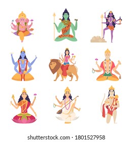 Indian characters gods. Fantasy mascots of indian culture vishnu ganesha lakshmi vector illustrations