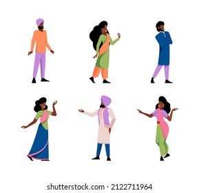 Indian characters. Male and female diwali persons ethnicity persons arabic human in clothes pants and dresses garish vector indian people in flat style