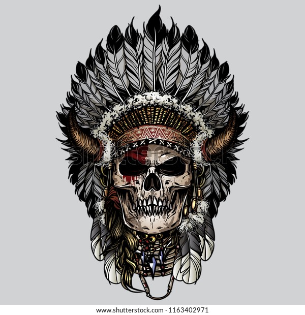 Indian Cherokee Skull Face Stock Vector (Royalty Free) 1163402971