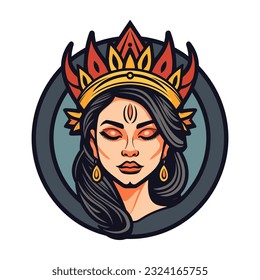 Indian Chicano girl hand drawn logo design illustration Expressive, vibrant, cultural artwork celebrating the strength and beauty of Chicano heritage. Unique, captivating, and meaningful
