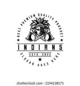 Indian chief Apache vintage logo mascot design character black and wahite silhouette vector illustration