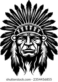 Indian Chief - Black and White Isolated Icon - Vector illustration