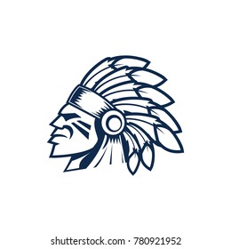 Indian Chief Head logo. indian native. Indian chief. Logo, icon, sticker, mascot. Vector illustration.American native chief head mascot. Vector logo or icon