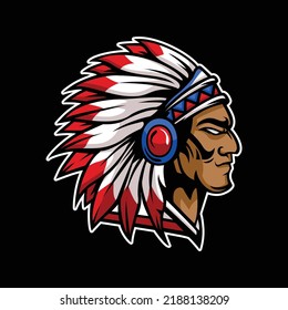 Indian Chief Head Mascot Illustration