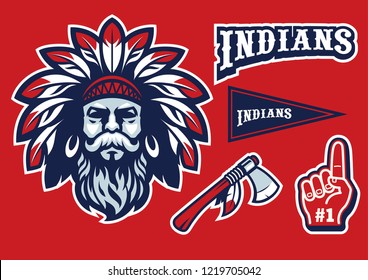 Indian Chief Head Mascot In Set