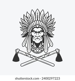 Indian chief head template logo design illustration