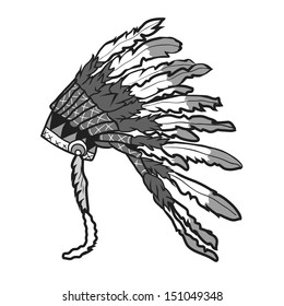 Indian chief headdress grayscale vector 