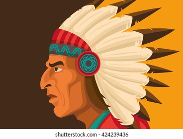 Indian chief Illustration in color. Vector illustration.