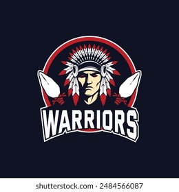 Indian chief. Logo or icon. Vector mascot. Rugby Logo, American Logo Sport