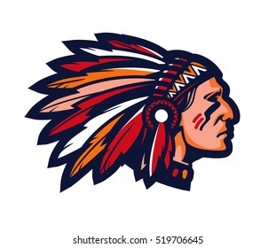 Indian chief. Logo or icon. Vector mascot