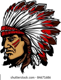 Indian Chief Mascot Head Vector Graphic