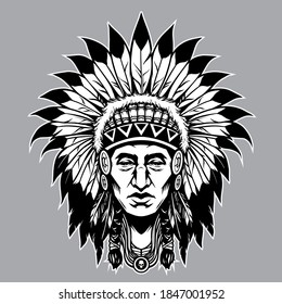 Indian Chief Native American Black White Stock Vector (Royalty Free ...