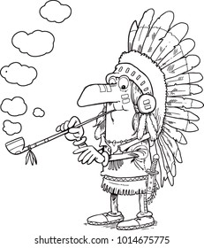 Indian chief smoking a pipe