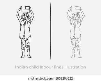Indian child labor lines illustration vector symbol