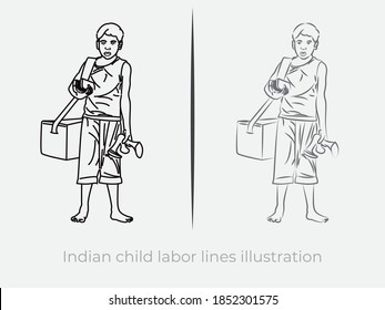 Indian Child Labour Lines Illustration_cobbler Shoe Maker Vector Symbol