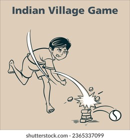 Ilustración de la línea vectorial del juego de la aldea infantil india