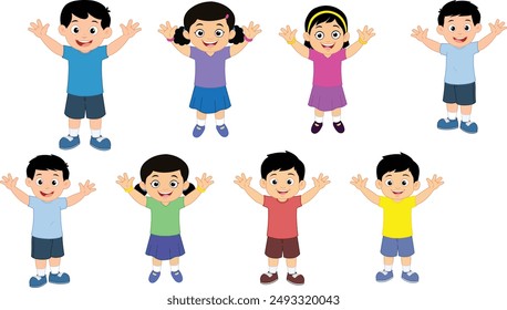 Indian Children Cartoon Vector, Indian Kid Characters Illustrations