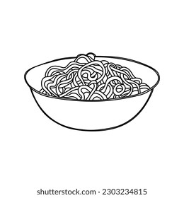 Indian chinese food hakka noodles sketch. Vector.