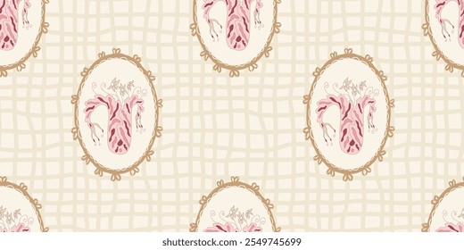 Indian chintz modern style seamless pattern. Plaid tulip flower in retro frame endless background. Floral repeat cover. Farmhouse peony continuous ornament. Vector hand drawn illustration.