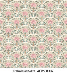 Patrón indio sin fisuras de chintz. Fondo infinito de vieira de flor de peonía moderna. Cubierta retro floral de la repetición. Ornamento continuo de la granja. Vector dibujado a mano patrón de superficie digital textil wildflower.