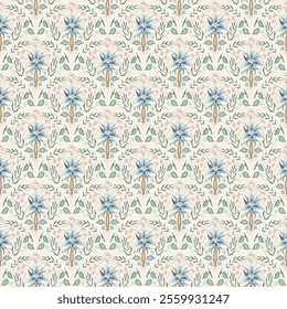 Indian chintz seamless pattern. Modern flower scallop endless background. Vector floral retro repeat cover. Farmhouse continuous ornament. Vector