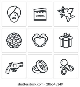 Indian cinema icons set. Vector Illustration.
Isolated Flat Icons collection on a white background for design
