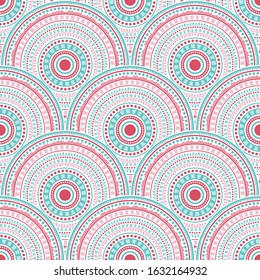 Indian circle elements carpet design vector seamless pattern. Oriental motifs vintage repeating illustration. Eastern asian ethnic circle mandala elements seamless geometric pattern.