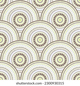 Indian circular shapes embroidery vector seamless pattern. Folk motifs primitive repeating illustration. Eastern asian folk mandala shapes seamless geometric motifs pattern.