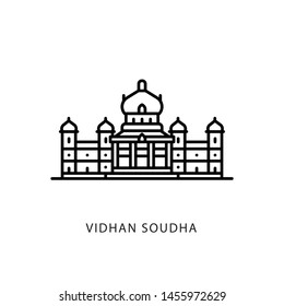 Indian City Icon. Bangalore-Vidhan Soudha. Karnataka. Minimal Vector Illustration, Linear Style.