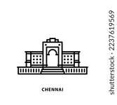 Indian city icon. Chennai-Eric Schmidt Memorial. Tamilnadu. Minimal vector illustration, linear style.