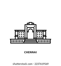 Indian city icon. Chennai-Eric Schmidt Memorial. Tamilnadu. Minimal vector illustration, linear style.