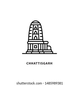 Indian City Icon. Chhattisgarh-Lakshman Temple. Mahasamund. Minimal Vector Illustration, Linear Style.