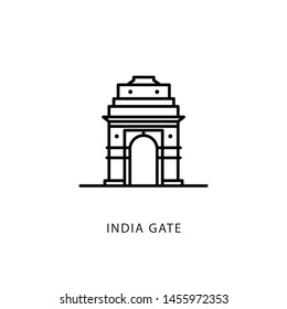 Indian City Icon. Delhi-India Gate. Delhi. Minimal Vector Illustration, Linear Style.