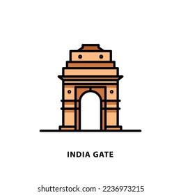 Indian city icon. Delhi-India Gate. Delhi. Minimal vector illustration, linear style.