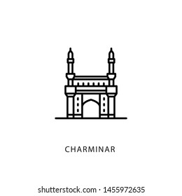 Indian city icon. Hyderabad-Charminar. Telangana. Minimal vector illustration, linear style.