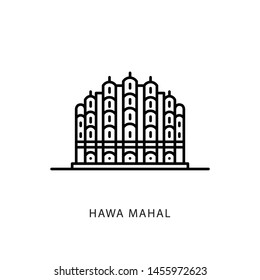 Indian city icon. Jaipur-Hawa Mahal. Rajasthan. Minimal vector illustration, linear style.