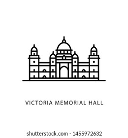 Indian city icon. Kolkata-Victoria Memorial Hall. Minimal vector illustration, linear style.