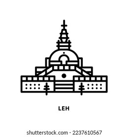 Indian city icon. Leh-Shanti Stupa. Ladak. Minimal vector illustration, linear style